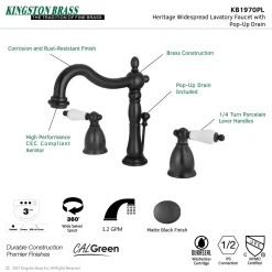 Kingston Brass Heritage 3-Hole 8-Inch Widespread Bathroom Faucet