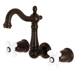 Kingston Brass Heritage 3-Hole 8-Inch Center Wall Mount Bathroom Faucet