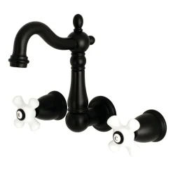 Kingston Brass Heritage 3-Hole 8-Inch Center Wall Mount Bathroom Faucet