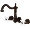 Kingston Brass Heritage 3-Hole 8" Center Wall Mount Bathroom Faucet