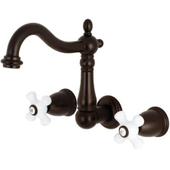 Kingston Brass Heritage 3-Hole 8" Center Wall Mount Bathroom Faucet