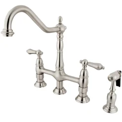 Kingston Brass Heritage 8-Inch Bridge Kitchen Faucet with Brass Sprayer