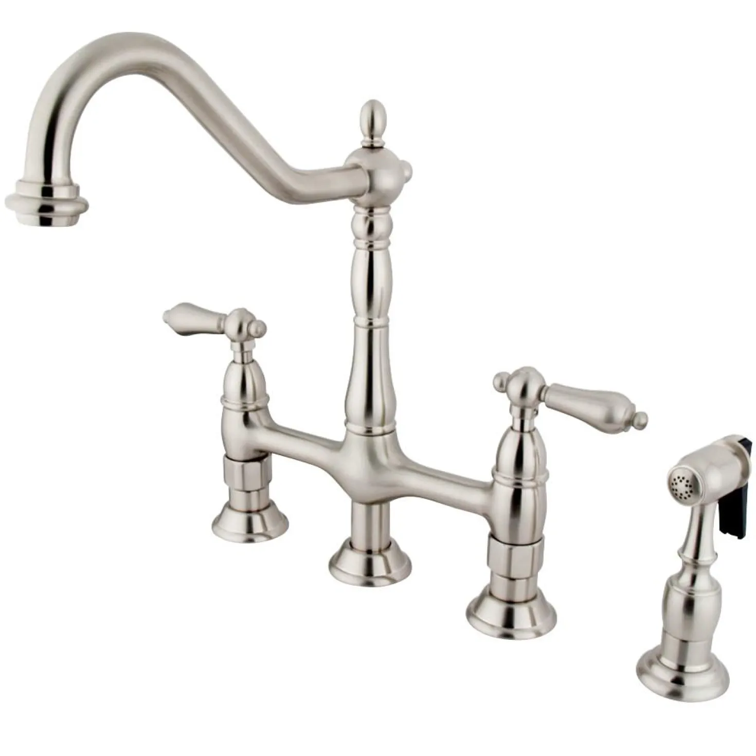 Kingston Brass Heritage 8-Inch Bridge Kitchen Faucet with Brass Sprayer