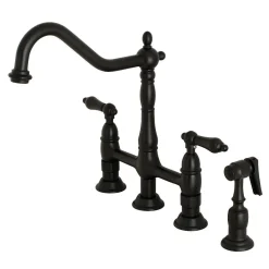 Kingston Brass Heritage 8-Inch Bridge Kitchen Faucet with Brass Sprayer