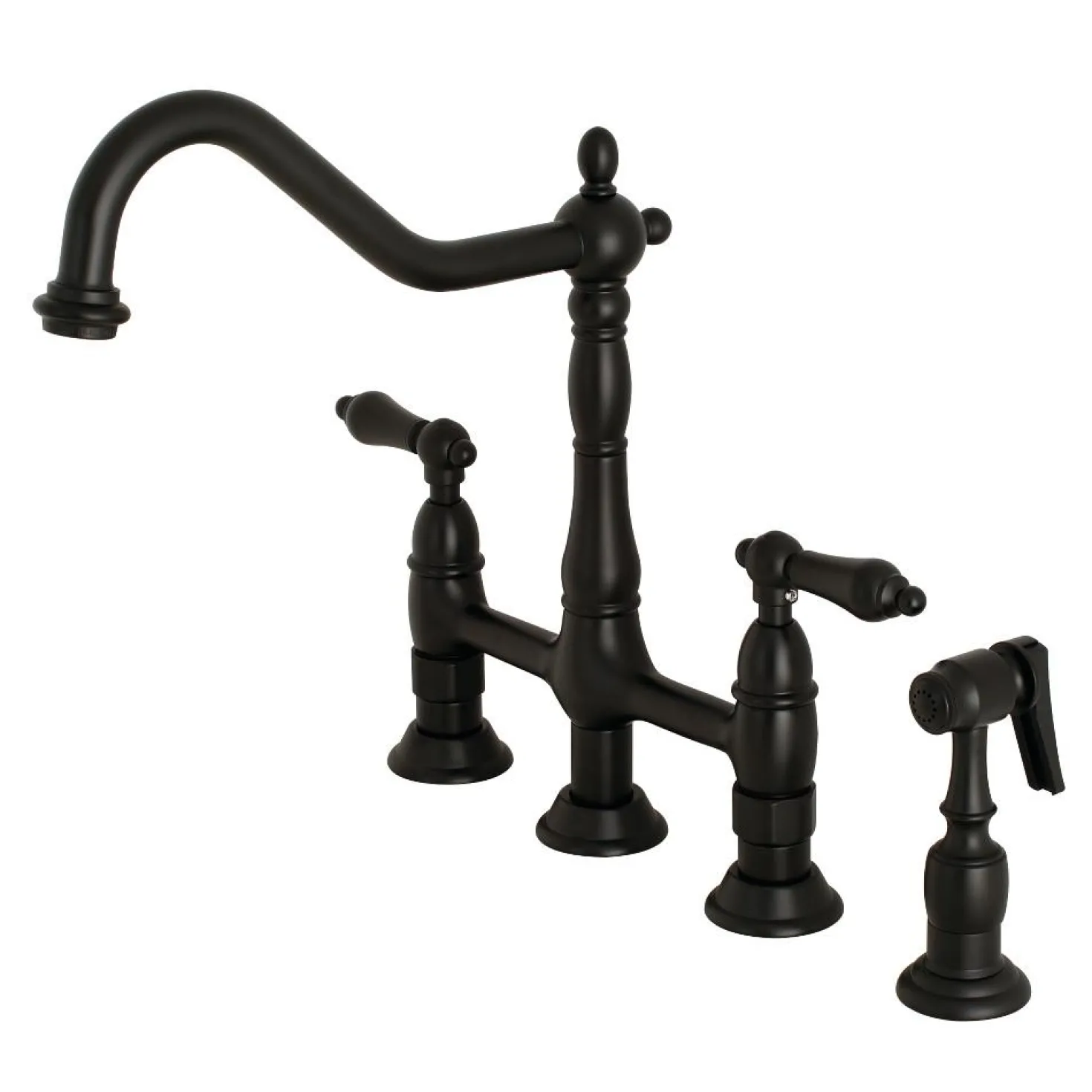 Kingston Brass Heritage 8-Inch Bridge Kitchen Faucet with Brass Sprayer
