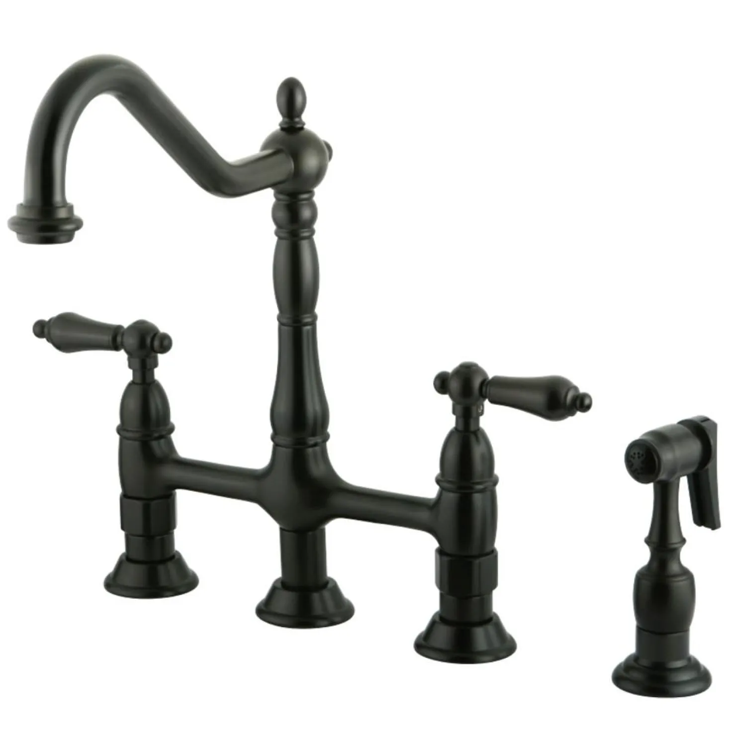 Kingston Brass Heritage 8-Inch Bridge Kitchen Faucet with Brass Sprayer