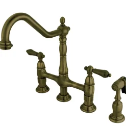 Kingston Brass Heritage 8-Inch Bridge Kitchen Faucet with Brass Sprayer