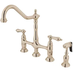 Kingston Brass Heritage 8-Inch Bridge Kitchen Faucet with Brass Sprayer