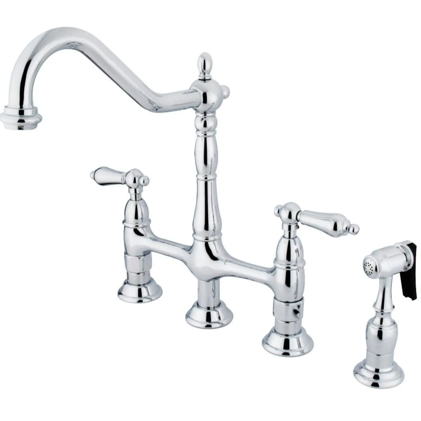 Kingston Brass Heritage 8-Inch Bridge Kitchen Faucet with Brass Sprayer