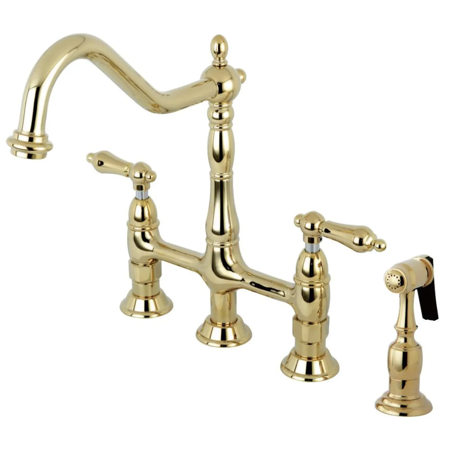 Kingston Brass Heritage 8-Inch Bridge Kitchen Faucet with Brass Sprayer