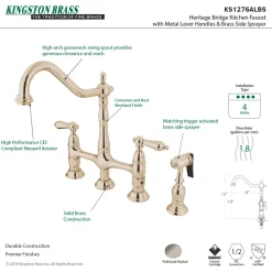 Kingston Brass Heritage 8-Inch Bridge Kitchen Faucet with Brass Sprayer