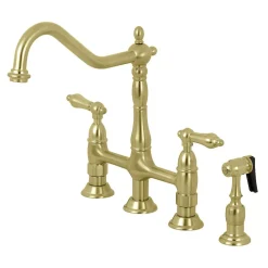 Kingston Brass Heritage 8-Inch Bridge Kitchen Faucet with Brass Sprayer