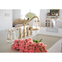 Kingston Brass Heritage 8-Inch Bridge Kitchen Faucet with Brass Sprayer