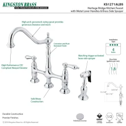 Kingston Brass Heritage 8-Inch Bridge Kitchen Faucet with Brass Sprayer