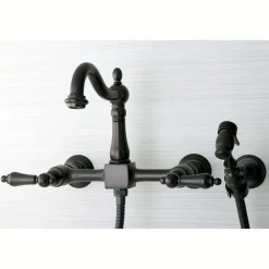 Kingston Brass Heritage 8-Inch Centerset Wall Mount Kitchen Faucet with Brass Sprayer