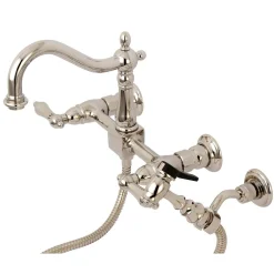 Kingston Brass Heritage 8-Inch Centerset Wall Mount Kitchen Faucet with Brass Sprayer