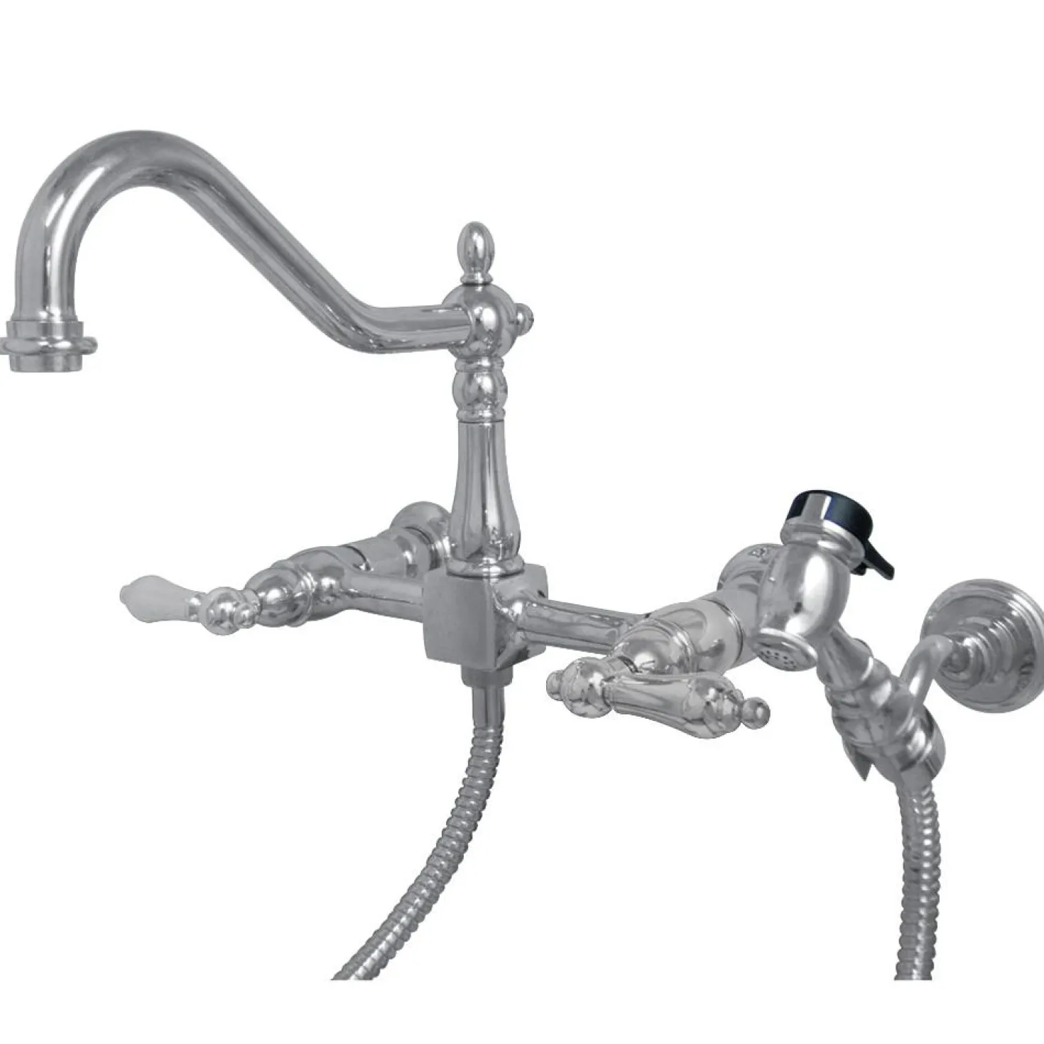 Kingston Brass Heritage 8-Inch Wall Mount Kitchen Faucet with Brass Sprayer