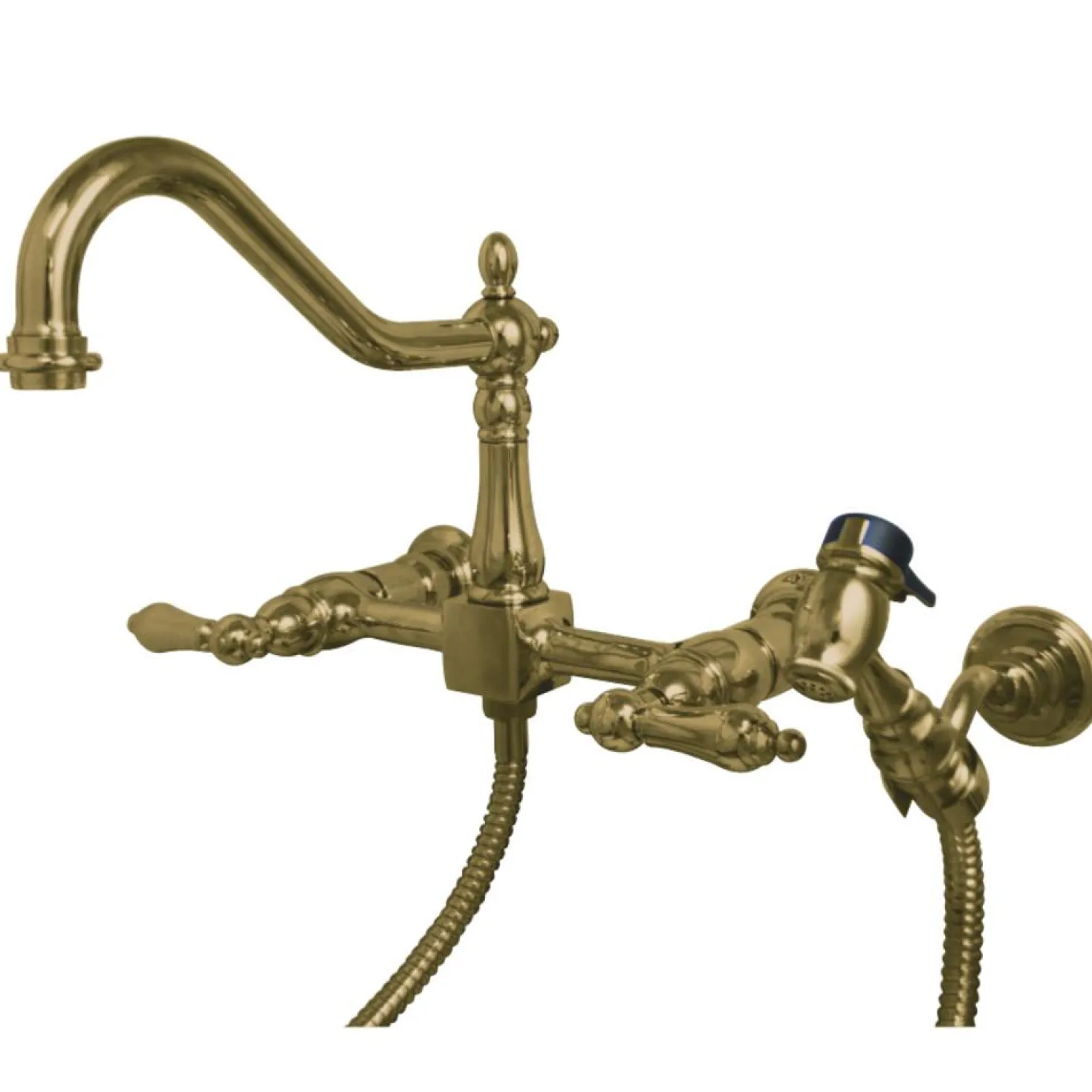 Kingston Brass Heritage 8-Inch Wall Mount Kitchen Faucet with Brass Sprayer