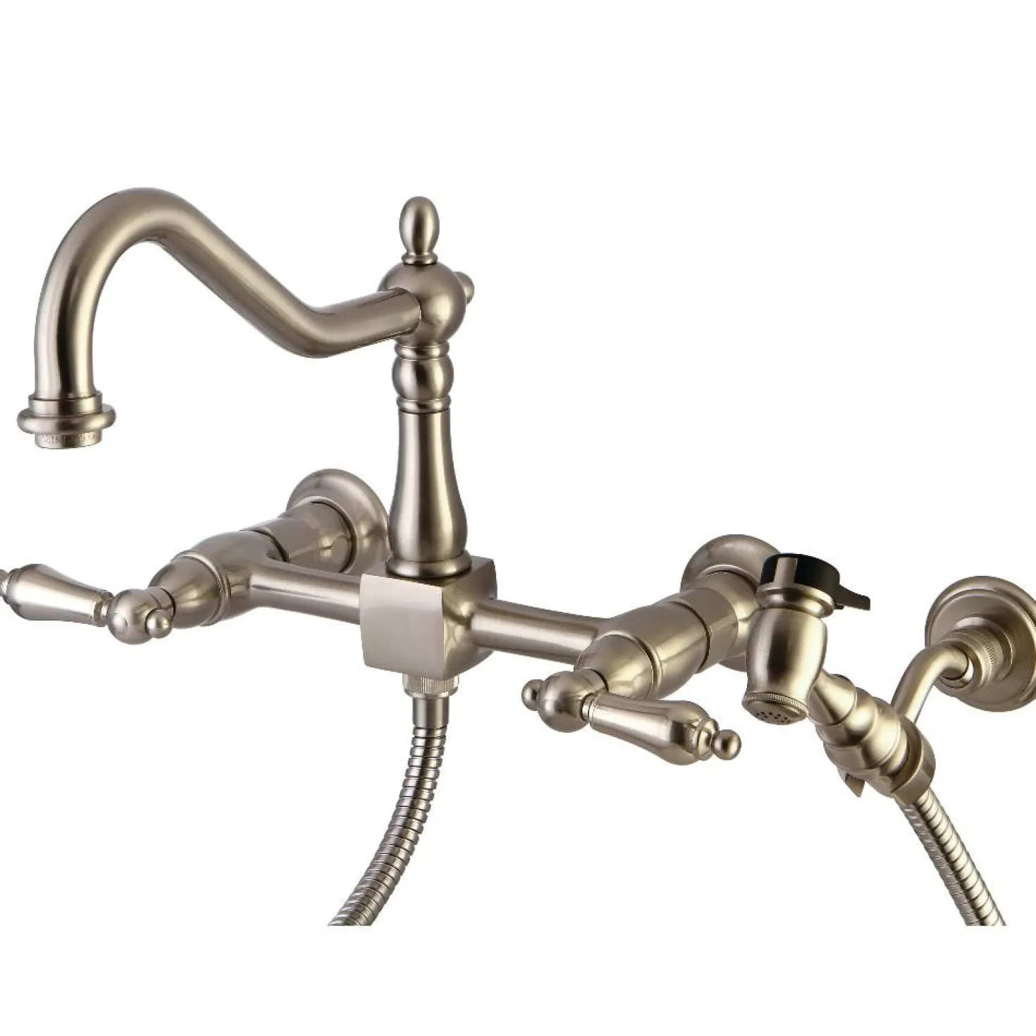 Kingston Brass Heritage 8-Inch Wall Mount Kitchen Faucet with Brass Sprayer