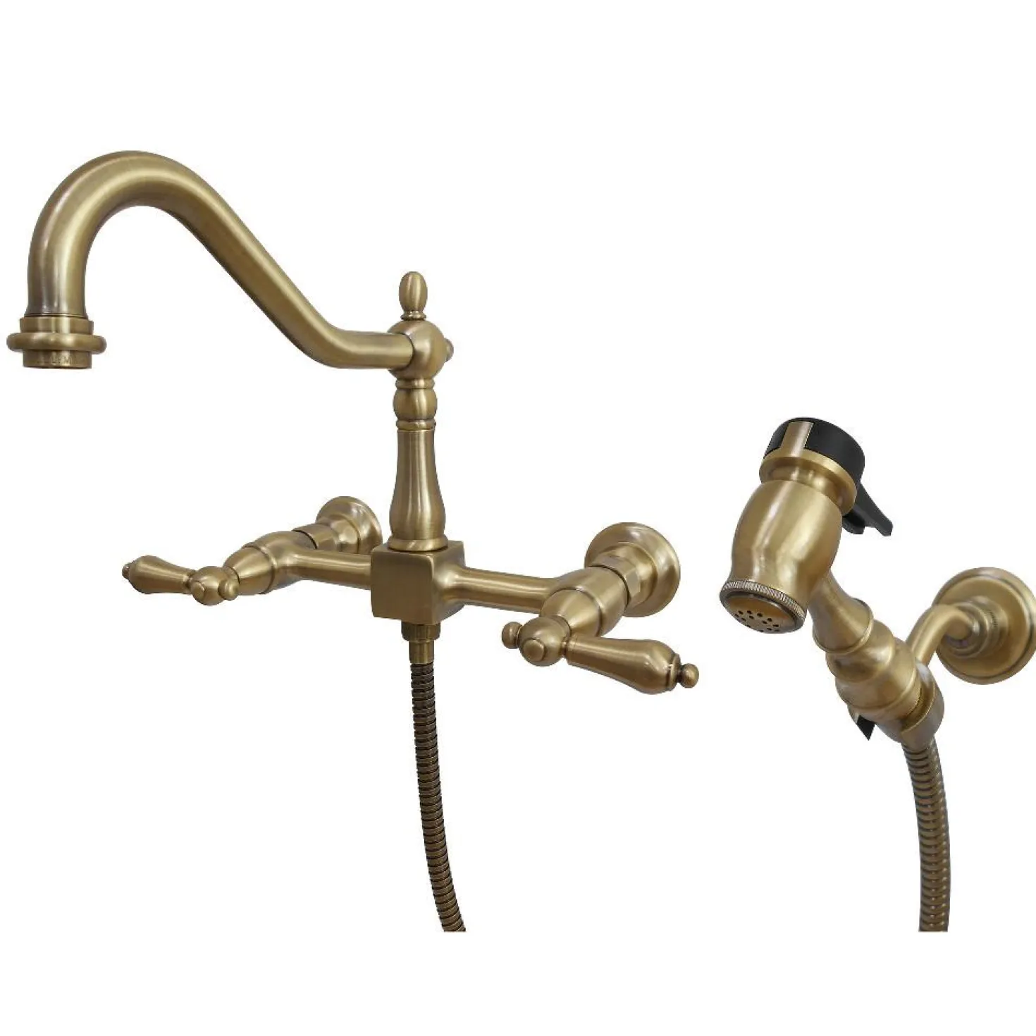 Kingston Brass Heritage 8-Inch Wall Mount Kitchen Faucet with Brass Sprayer