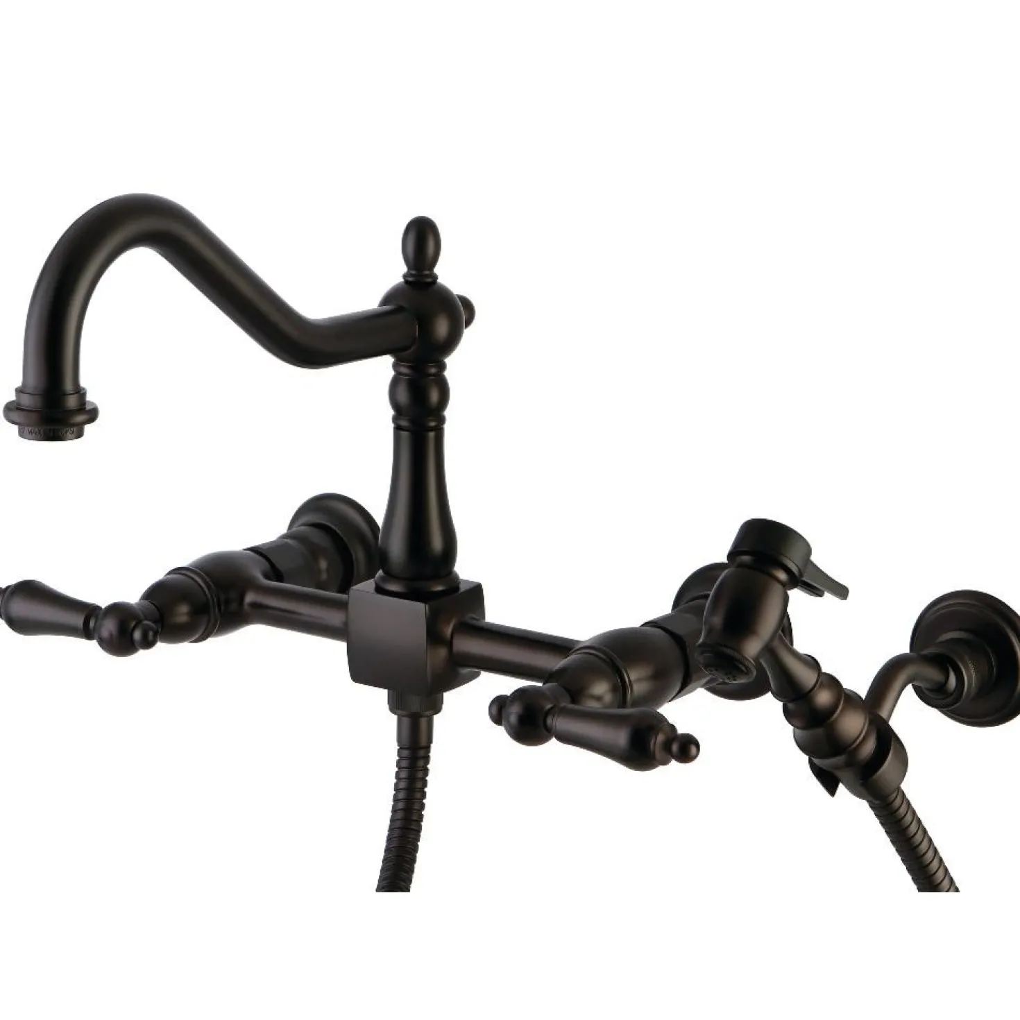Kingston Brass Heritage 8-Inch Wall Mount Kitchen Faucet with Brass Sprayer