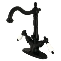 Kingston Brass Heritage 4-Inch Centerset Deck Mount Bathroom Faucet with Pop-Up Drain