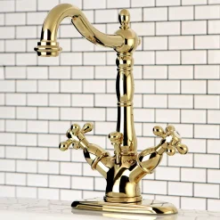 Kingston Brass Heritage 4-Inch Centerset Bathroom Faucet with Pop-Up Drain
