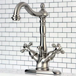 Kingston Brass Heritage 4-Inch Centerset Bathroom Faucet with Pop-Up Drain