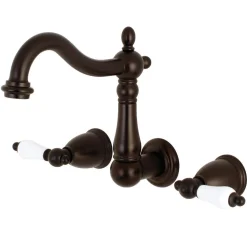 Kingston Brass Heritage 8-Inch Center Wall Mount 3-Hole Bathroom Faucet