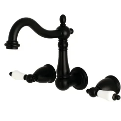 Kingston Brass Heritage 8-Inch Center Wall Mount 3-Hole Bathroom Faucet