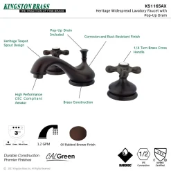 Kingston Brass Heritage 8-Inch Widespread Deck Mount Bathroom Faucet