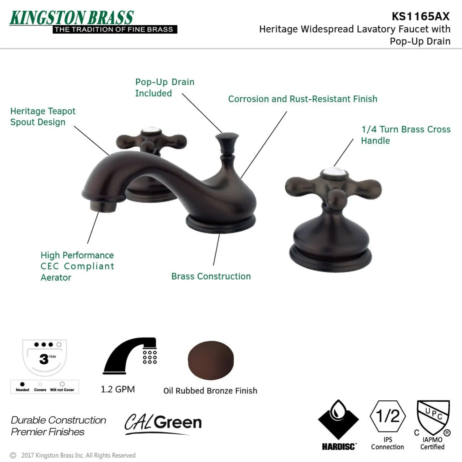 Kingston Brass Heritage 8-Inch Widespread Deck Mount Bathroom Faucet