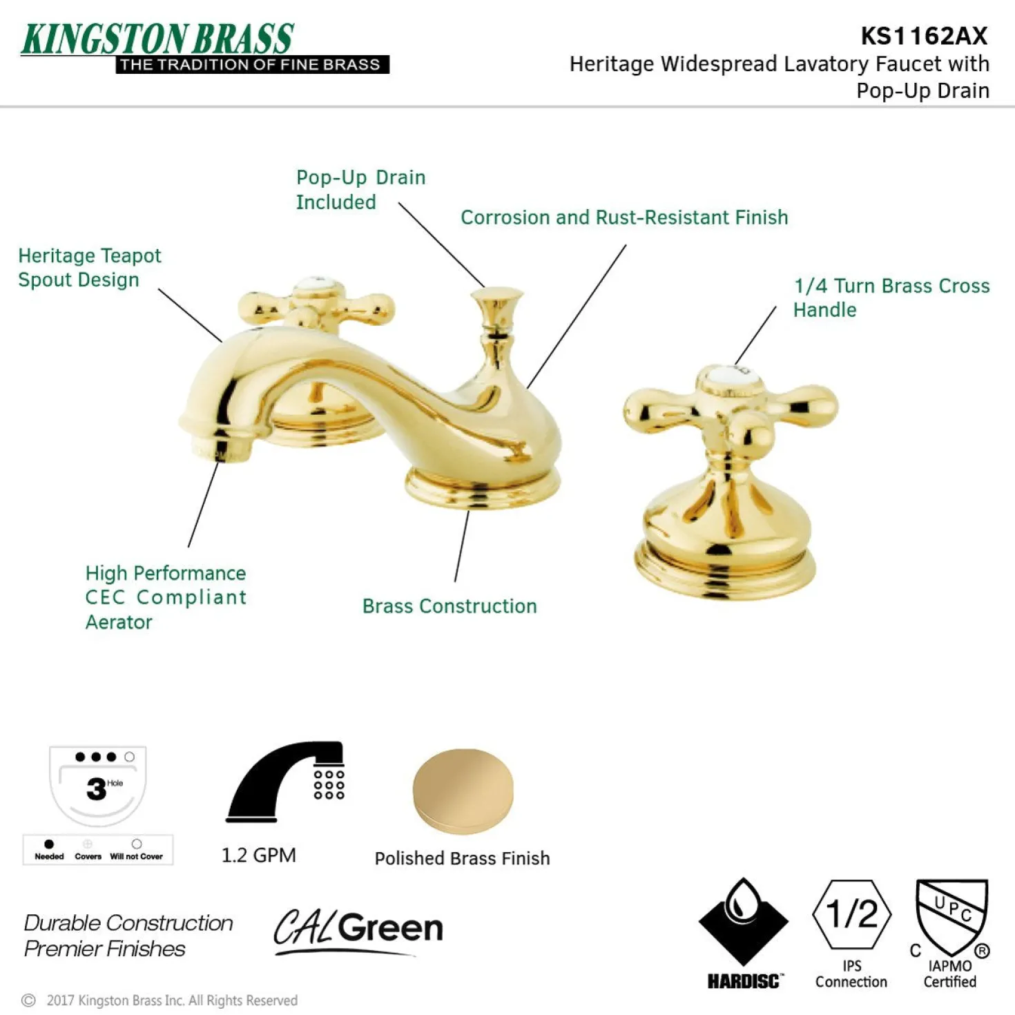 Kingston Brass Heritage 8-Inch Widespread Deck Mount Bathroom Faucet