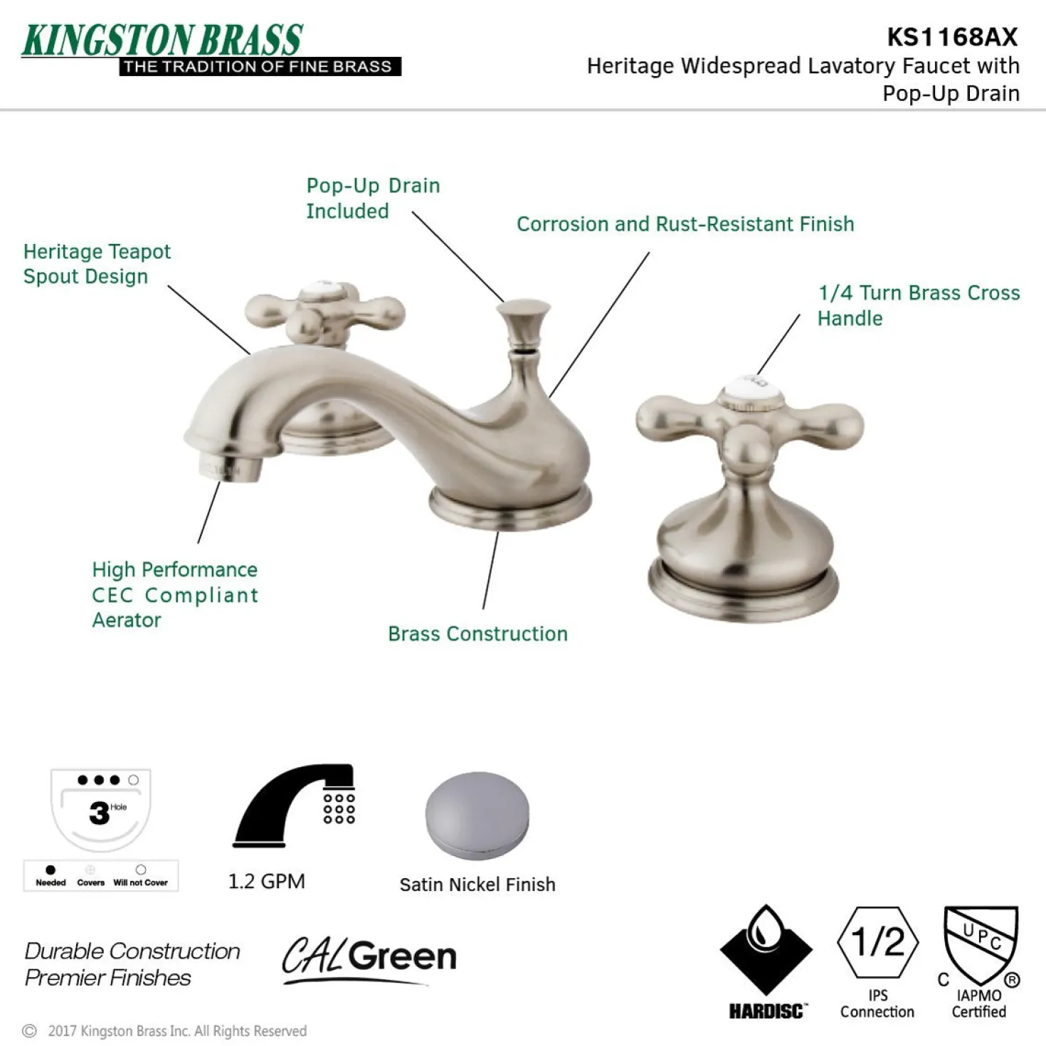 Kingston Brass Heritage 8-Inch Widespread Deck Mount Bathroom Faucet