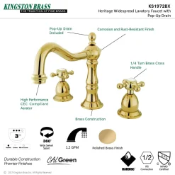 Kingston Brass Heritage 8-Inch Widespread Cross-Handle Bathroom Faucet