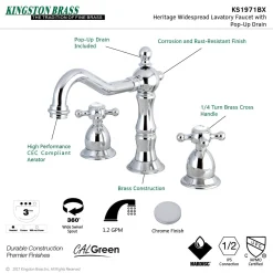 Kingston Brass Heritage 8-Inch Widespread Cross-Handle Bathroom Faucet