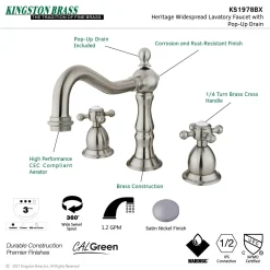 Kingston Brass Heritage 8-Inch Widespread Cross-Handle Bathroom Faucet