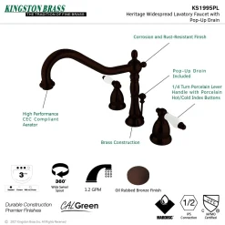 Kingston Brass Heritage 8-Inch Widespread Lever-Handle Bathroom Faucet