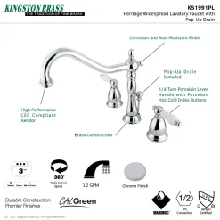 Kingston Brass Heritage 8-Inch Widespread Lever-Handle Bathroom Faucet
