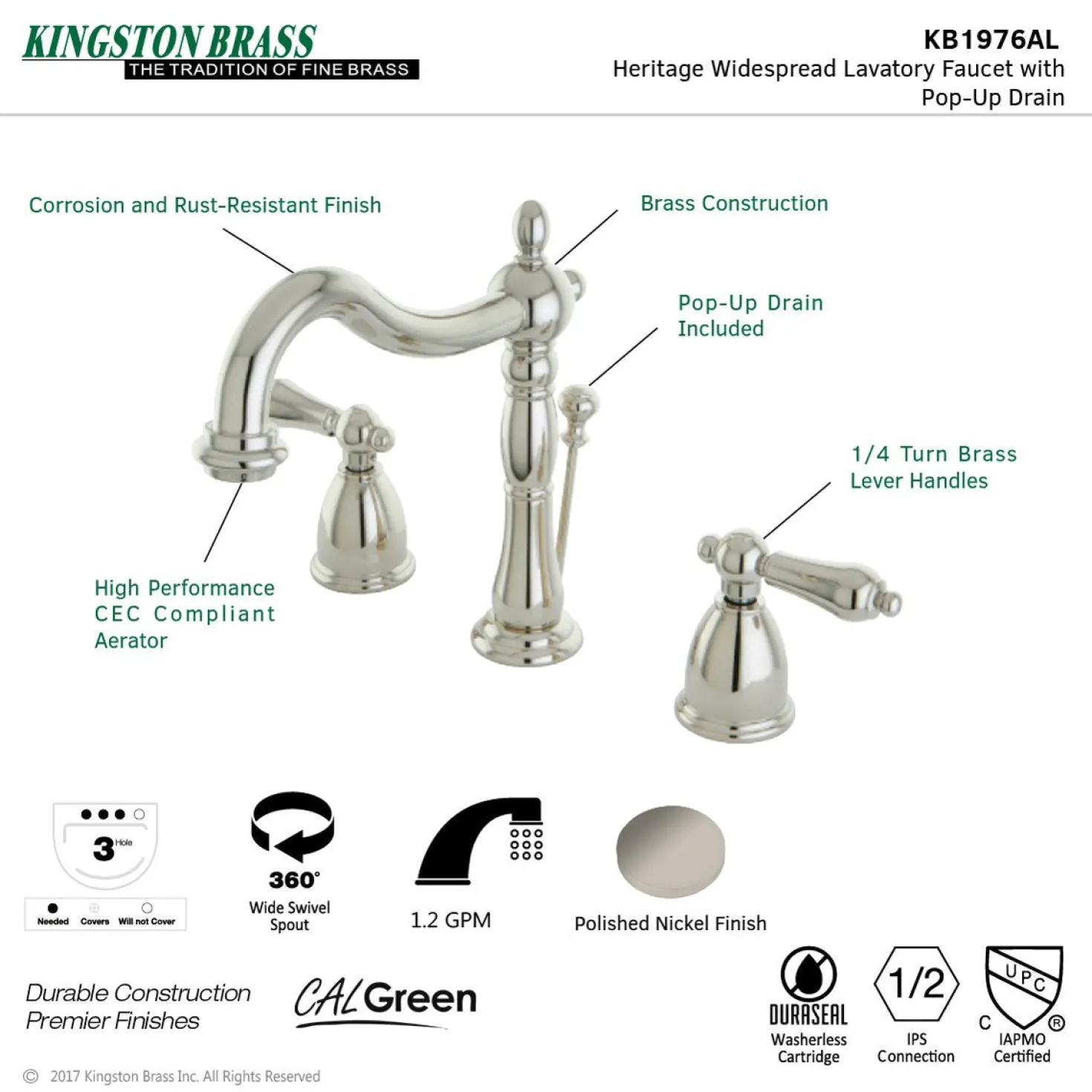 Kingston Brass Heritage 8-Inch Widespread Bathroom Faucet