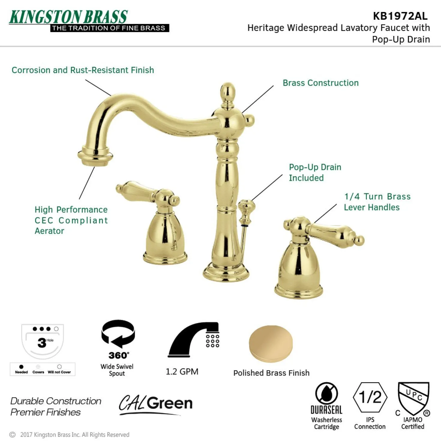 Kingston Brass Heritage 8-Inch Widespread Bathroom Faucet