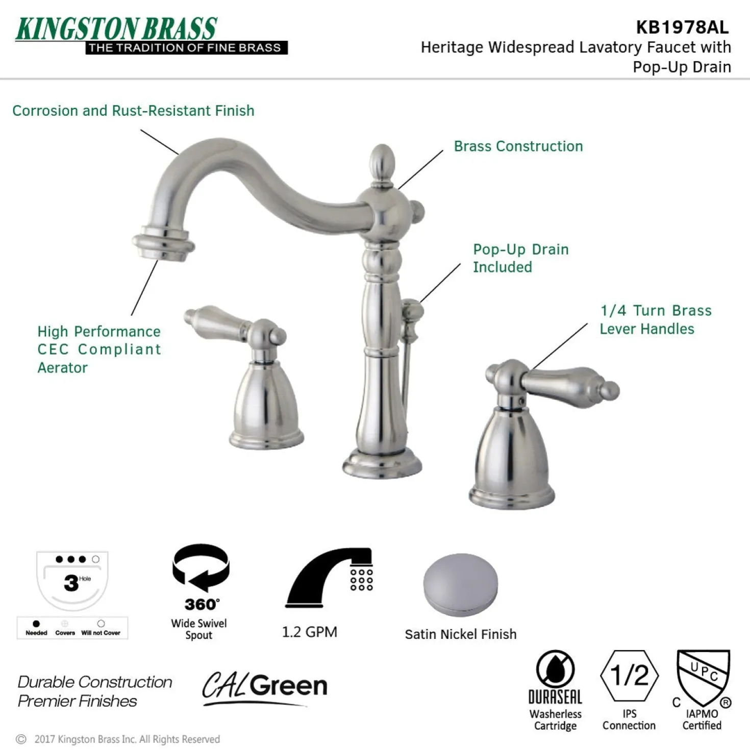 Kingston Brass Heritage 8-Inch Widespread Bathroom Faucet