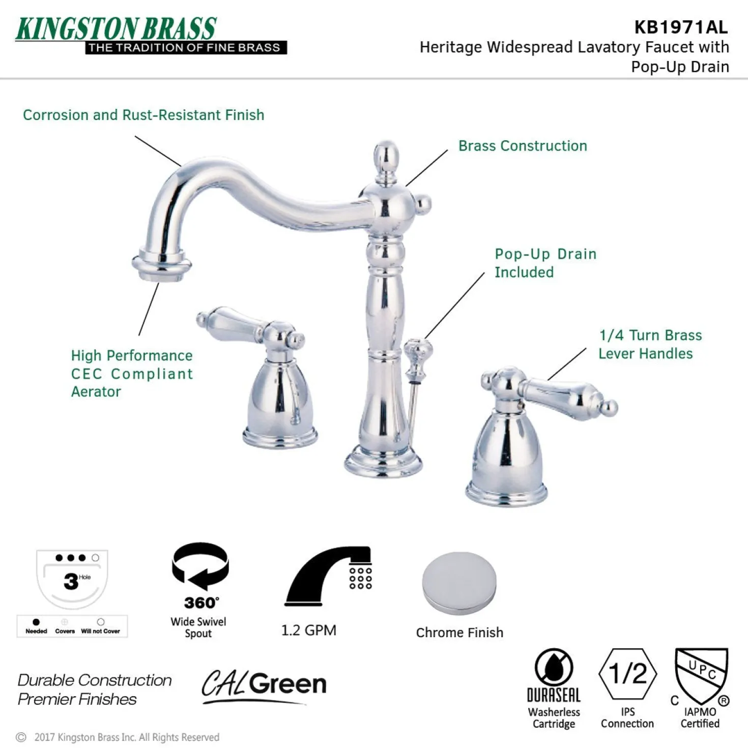 Kingston Brass Heritage 8-Inch Widespread Bathroom Faucet