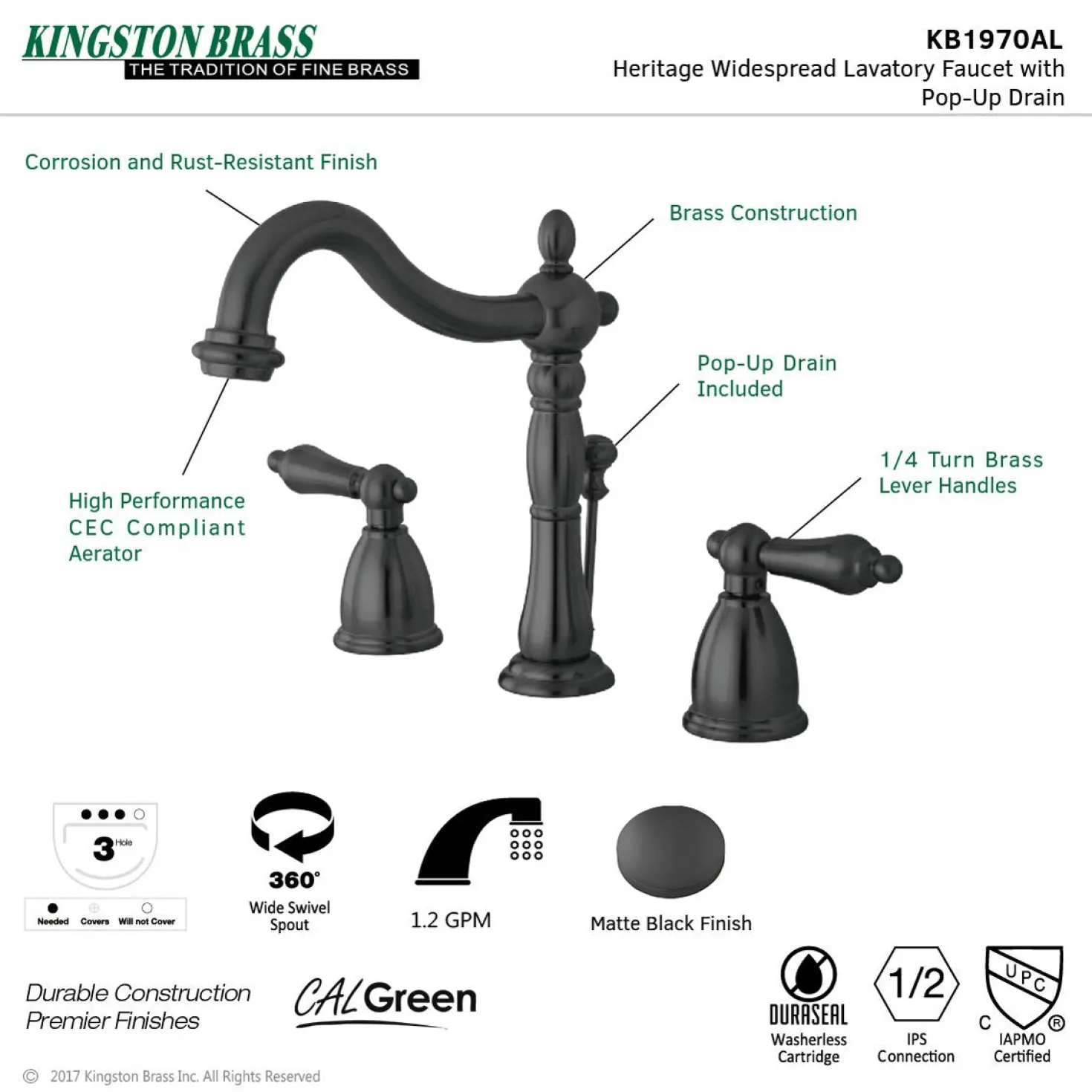 Kingston Brass Heritage 8-Inch Widespread Bathroom Faucet