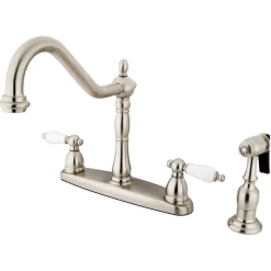Kingston Brass Heritage Lever Handle 8" Center Kitchen Faucet with Brass Sprayer