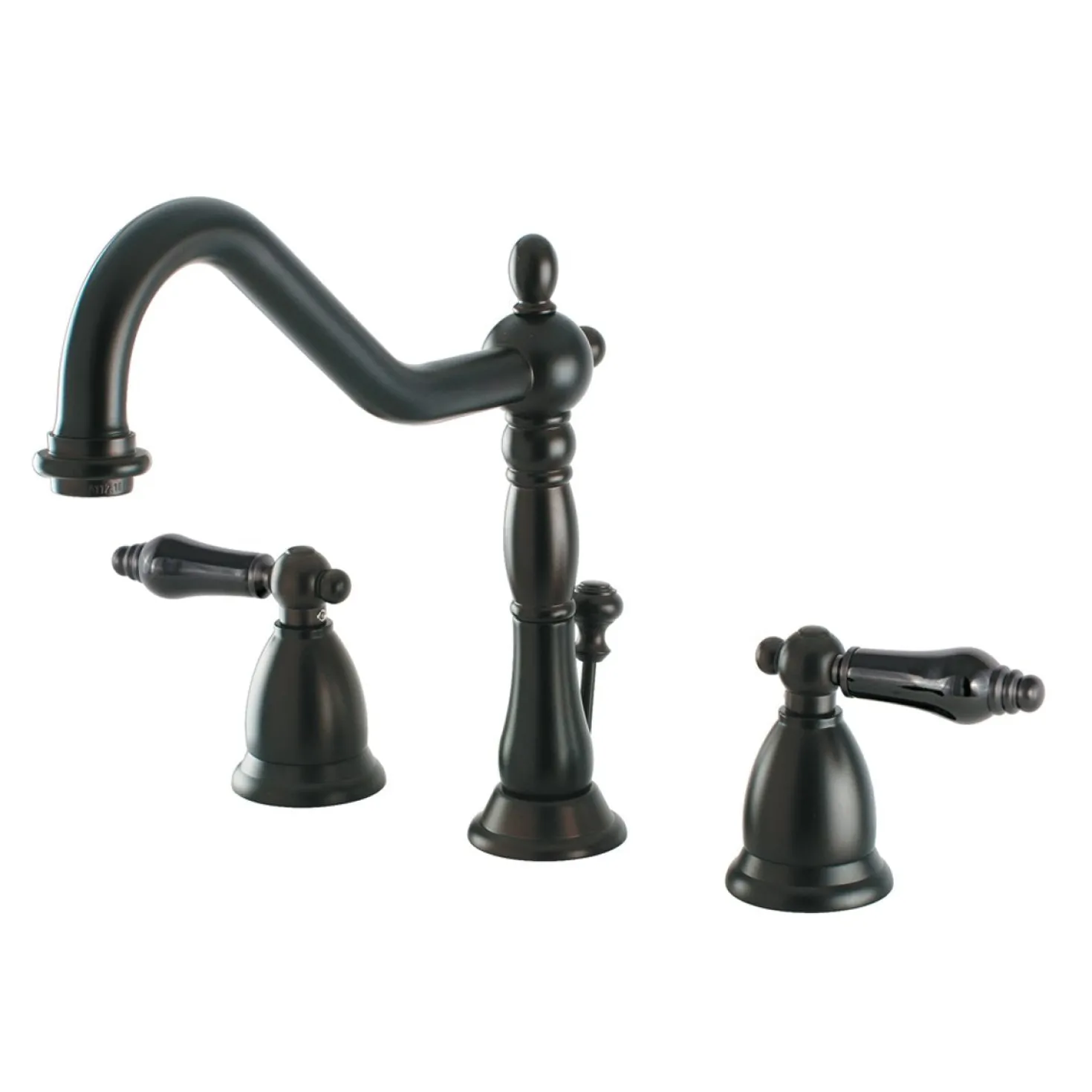 Kingston Brass Heritage Onyx Widespread Lavatory Faucet with Black Porcelain Lever Handle