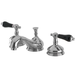 Kingston Brass Heritage Onyx Solid Brass Widespread Lavatory Faucet with Black Porcelain Lever Handle