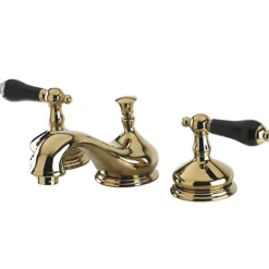Kingston Brass Heritage Onyx Solid Brass Widespread Lavatory Faucet with Black Porcelain Lever Handle