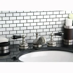 Kingston Brass Heritage Onyx Solid Brass Widespread Lavatory Faucet with Black Porcelain Lever Handle