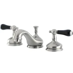 Kingston Brass Heritage Onyx Solid Brass Widespread Lavatory Faucet with Black Porcelain Lever Handle